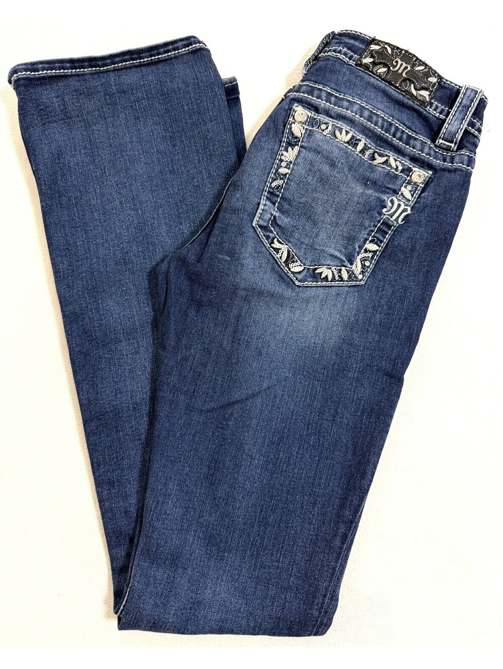 Miss Me Jeans Womens Size 28 Bootcut Sequin Rhinestone Studded Embroidered Denim